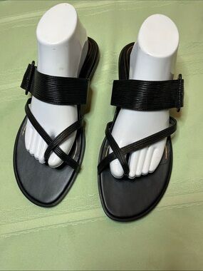 Vionic Black Strappy Slide Sandals with Ankle Strap